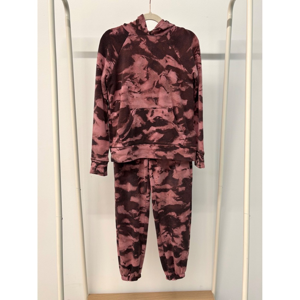 Athleta Girl In Your Element Hoodie 2.0 Jogger Set Pink Burgundy Tie Dye XS 6
